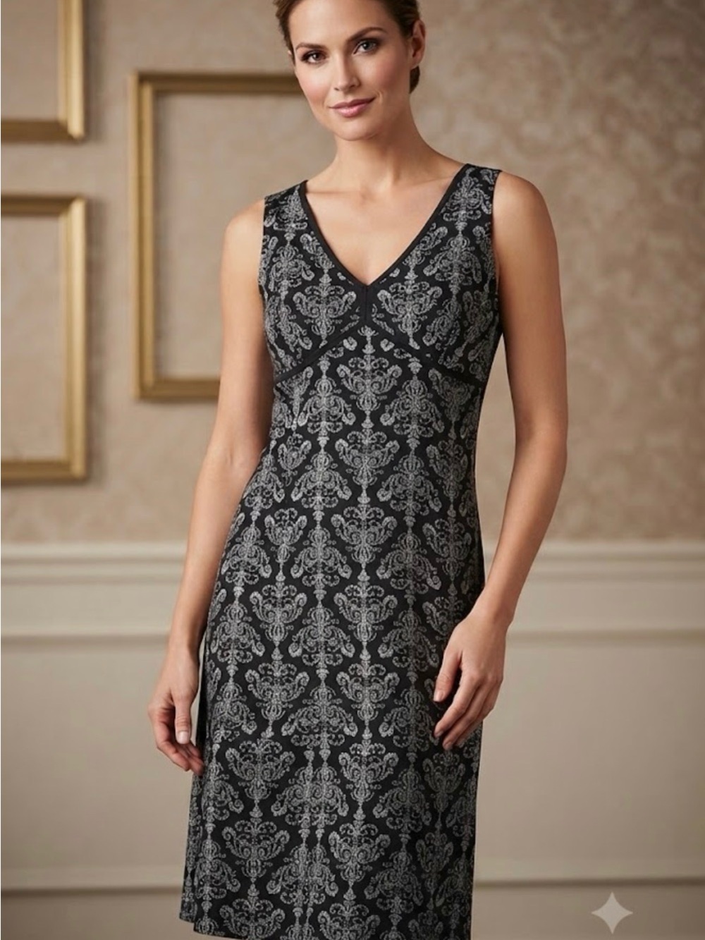 LOFT Ann Taylor Black & White Damask Print Dress